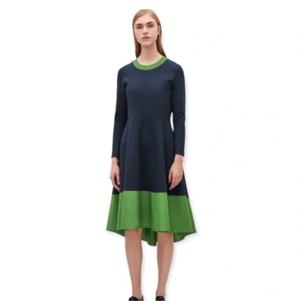 COS Navy High Low Jersey Midi Dress‎ Size XS